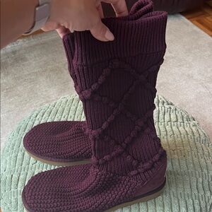 UGG Burgundy Knit Slippers